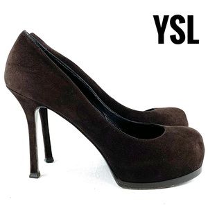 YSL 39  Brown Suede Vernigolf Tribute Heels